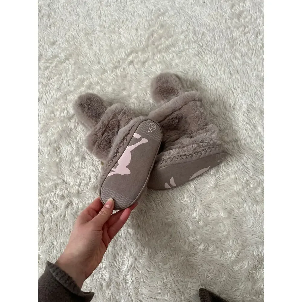 NWT Joules Girl's XS 9/10 Padabout Luxe Slipper Grey Bunny Moccasins